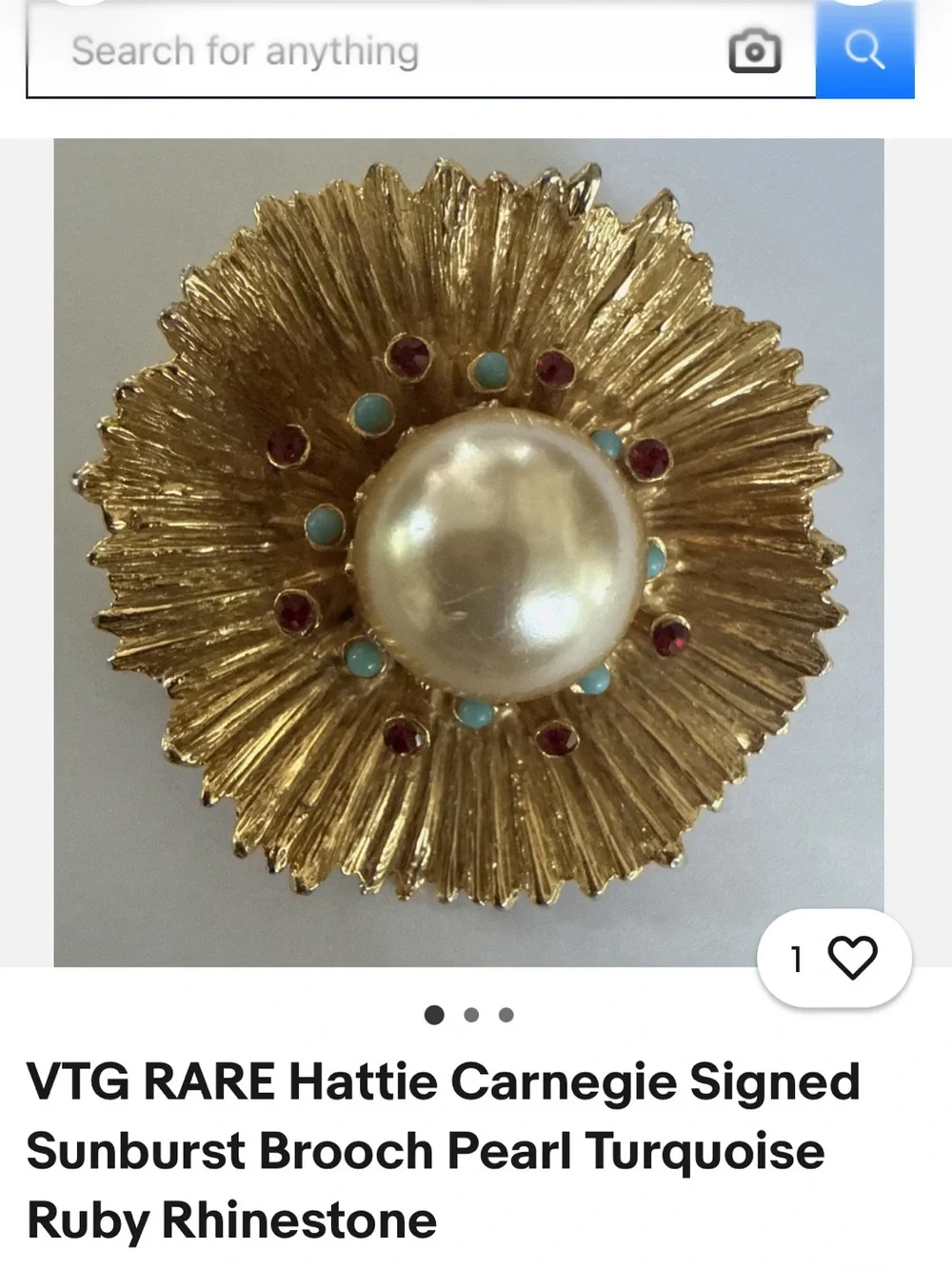 RARE VINTAGE LARGE GOLD TONE BROOCH Flower Starburst Collectible Turquoise